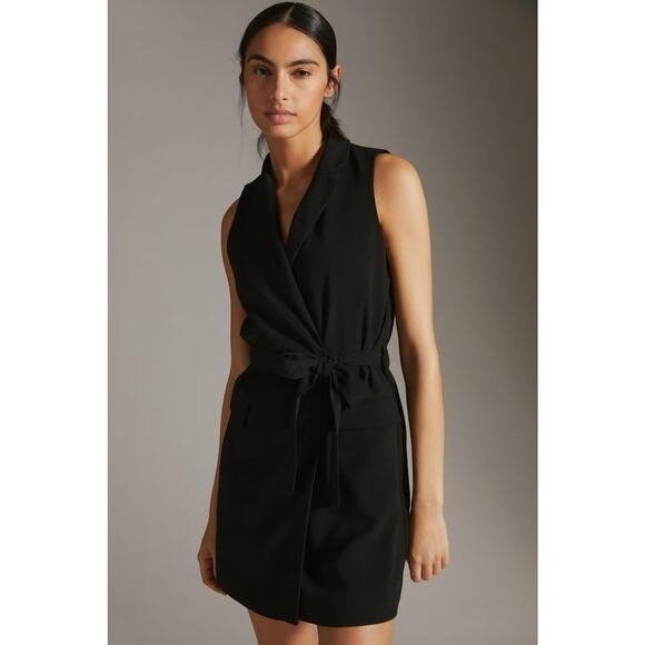 #77a- Jay Godfrey- NWT- Sleeveless Mini Tuxedo Dress-Belted-Black Sz:10 MSRP$298 - Picture 2 of 8